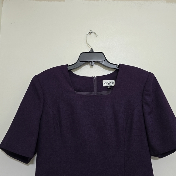 KASPER ASL size 12 vintage 2 Piece Skirt Suit Gold Buttons Shoulder Pads Purple - Picture 3 of 16